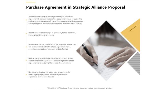 Purchase Agreement In Strategic Alliance Proposal Ppt PowerPoint Presentation Icon Aids