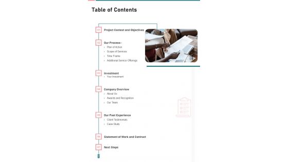 Purchase Proposal Template Table Of Contents One Pager Sample Example Document