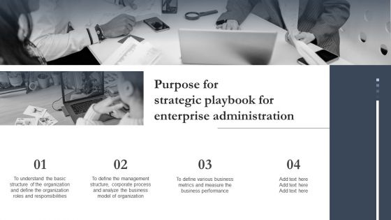 Purpose For Strategic Playbook For Enterprise Administration Portrait PDF