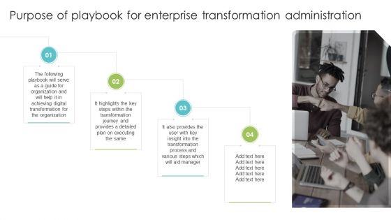 Purpose Of Playbook For Enterprise Transformation Administration Graphics PDF