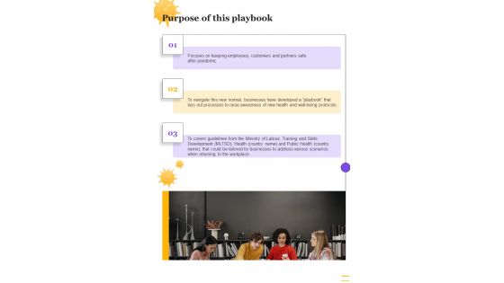 Purpose Of This Playbook Post COVID Business Strategy Framework One Pager Sample Example Document