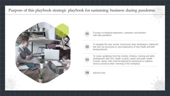 Purpose Of This Playbook Strategic Playbook For Sustaining Business During Pandemic Graphics PDF