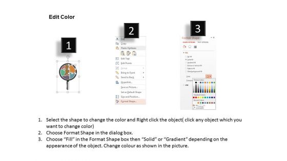 Puzzle And Icons Inside Magnifying Glass Powerpoint Template