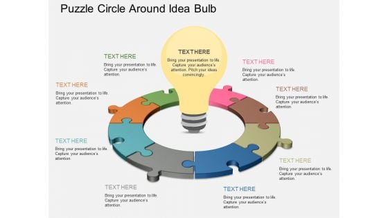 Puzzle Circle Around Idea Bulb Powerpoint Template