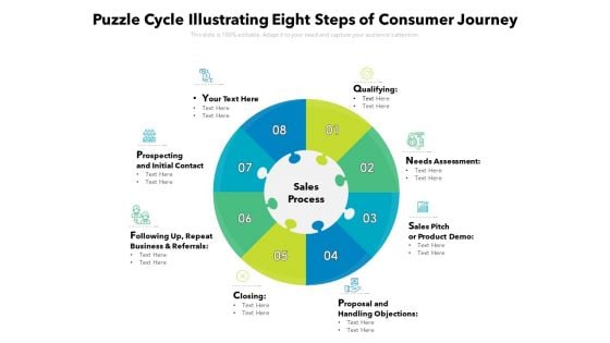 Puzzle Cycle Illustrating Eight Steps Of Consumer Journey Ppt PowerPoint Presentation Model Rules PDF
