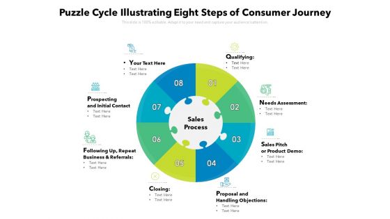 Puzzle Cycle Illustrating Eight Steps Of Consumer Journey Ppt PowerPoint Presentation Model Rules PDF