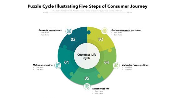 Puzzle Cycle Illustrating Five Steps Of Consumer Journey Ppt PowerPoint Presentation Infographic Template Show PDF
