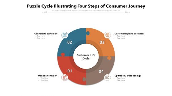Puzzle Cycle Illustrating Four Steps Of Consumer Journey Ppt PowerPoint Presentation Professional Icon PDF
