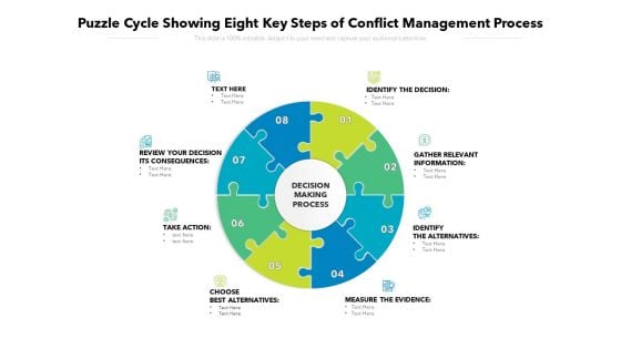 Puzzle Cycle Showing Eight Key Steps Of Conflict Management Process Ppt PowerPoint Presentation Model Tips PDF