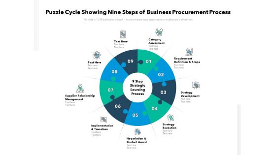 Puzzle Cycle Showing Nine Steps Of Business Procurement Process Ppt PowerPoint Presentation Styles Structure PDF