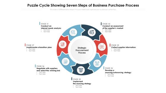 Puzzle Cycle Showing Seven Steps Of Business Purchase Process Ppt PowerPoint Presentation Model Format Ideas PDF