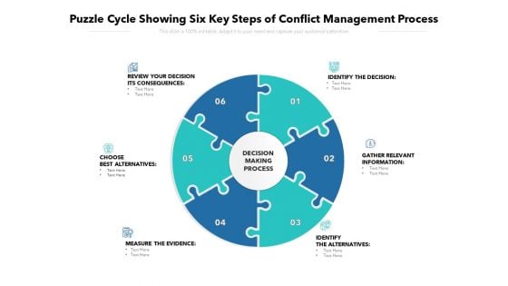 Puzzle Cycle Showing Six Key Steps Of Conflict Management Process Ppt PowerPoint Presentation Portfolio