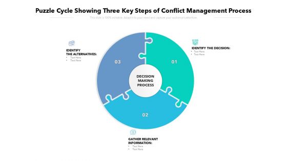 Puzzle Cycle Showing Three Key Steps Of Conflict Management Process Ppt PowerPoint Presentation Summary Microsoft PDF
