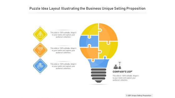 Puzzle Idea Layout Illustrating The Business Unique Selling Proposition Ppt PowerPoint Presentation Gallery Objects PDF