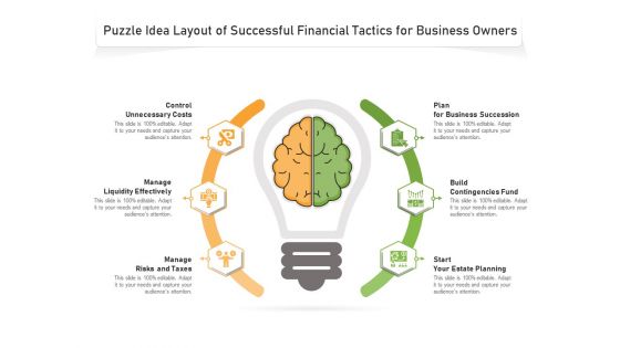 Puzzle Idea Layout Of Successful Financial Tactics For Business Owners Ppt PowerPoint Presentation Model Layouts PDF
