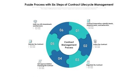 Puzzle Process With Six Steps Of Contract Lifecycle Management Ppt PowerPoint Presentation Summary Templates PDF