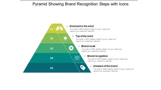 Pyramid Showing Brand Recognition Steps With Icons Ppt PowerPoint Presentation Gallery Good PDF