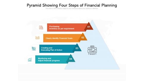 Pyramid Showing Four Steps Of Financial Planning Ppt PowerPoint Presentation Gallery Background Image PDF