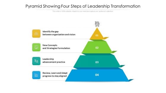 Pyramid Showing Four Steps Of Leadership Transformation Ppt PowerPoint Presentation File Model PDF