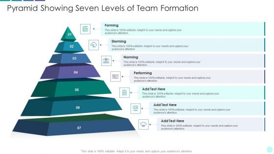 Pyramid Showing Seven Levels Of Team Formation Icons PDF