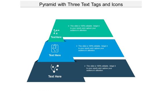 Pyramid With Three Text Tags And Icons Ppt PowerPoint Presentation Pictures Objects PDF