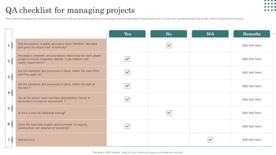 QA Checklist For Managing Projects Template PDF