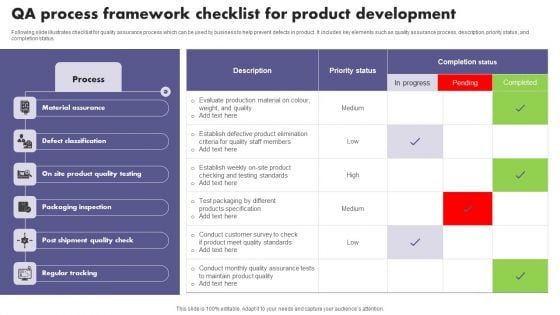 QA Process Framework Checklist For Product Development Download PDF