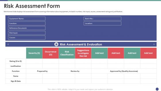 QC Engineering Risk Assessment Form Ppt Icon Structure PDF