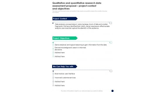 Qualitative And Quantitative Research Data Assessment Project Context One Pager Sample Example Document