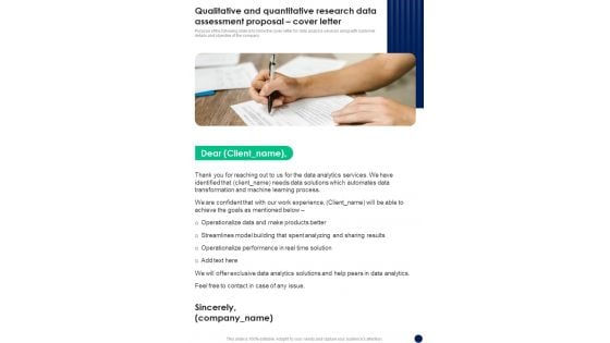 Qualitative And Quantitative Research Data Assessment Proposal Cover Letter One Pager Sample Example Document