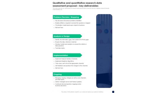 Qualitative And Quantitative Research Data Assessment Proposal Key Deliverables One Pager Sample Example Document