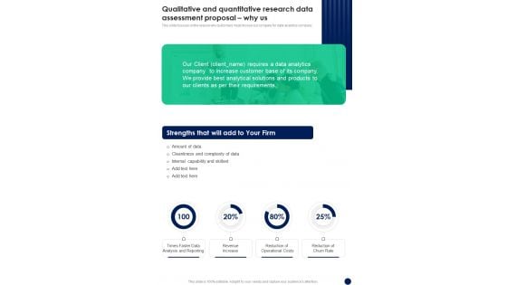 Qualitative And Quantitative Research Data Assessment Proposal Why Us One Pager Sample Example Document