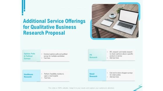 Qualitative Market Research Study Additional Service Offerings For Qualitative Business Proposal Slides PDF Qualitative Market Research Study Additional Service Offerings For Qualitative Business Proposal Slides PDF