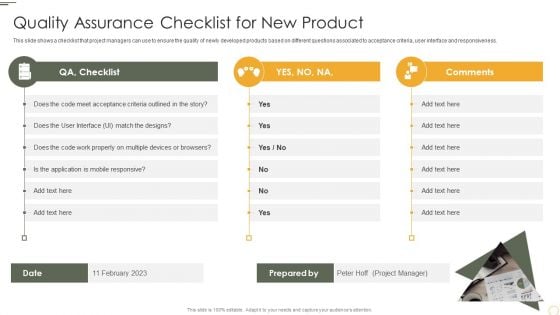 Quality Assurance Checklist For New Product Summary PDF