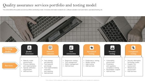 Quality Assurance Services Portfolio And Testing Model Mockup PDF