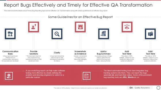 Quality Assurance Transformation Strategies To Improve Business Performance Efficiency Report Bugs Effectively And Timely Designs PDF Quality Assurance Transformation Strategies To Improve Business Performance Efficiency Report Bugs Effectively And Timely Designs PDF