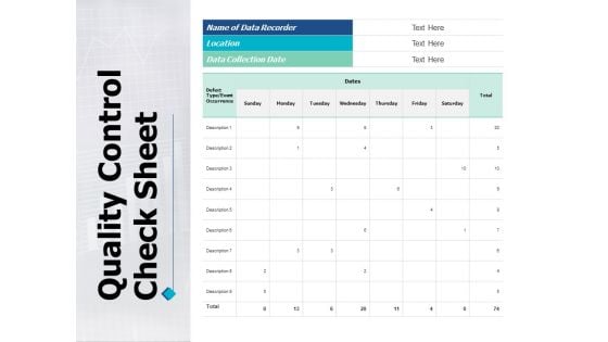 Quality Control Check Sheet Strategy Ppt PowerPoint Presentation Model Gridlines