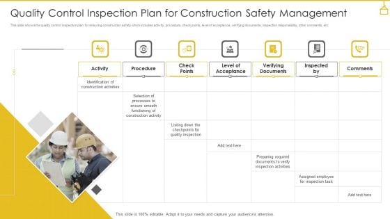 Quality Control Inspection Plan For Construction Safety Management Slides PDF