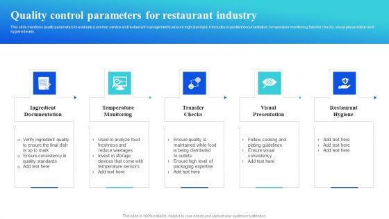 Quality Control Parameters For Restaurant Industry Professional PDF