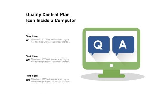 Quality Control Plan Icon Inside A Computer Ppt PowerPoint Presentation File Background PDF