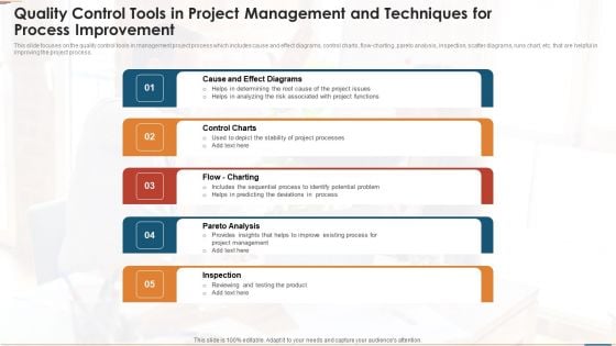 Quality Control Tools In Project Management And Techniques For Process Improvement Guidelines PDF