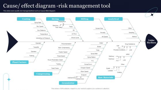 Quality Evaluation Cause Effect Diagram Risk Management Tool Mockup PDF