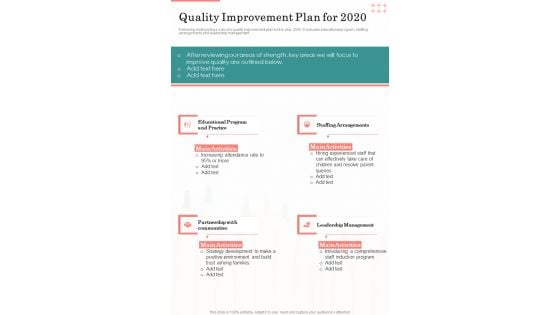 Quality Improvement Plan For 2020 One Pager Documents