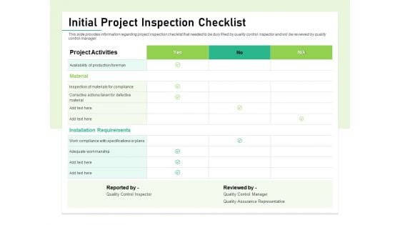 Quality Management Plan QMP Initial Project Inspection Checklist Topics PDF