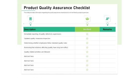 Quality Management Plan QMP Product Quality Assurance Checklist Ppt Icon Format PDF