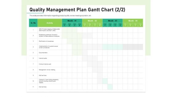 Quality Management Plan QMP Quality Management Plan Gantt Chart Mockup PDF