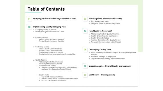 Quality Management Plan QMP Table Of Contents Ppt Infographic Template Outline PDF