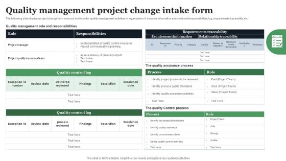 Quality Management Project Change Intake Form Diagrams PDF