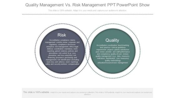 Quality Management Vs Risk Management Ppt Powerpoint Show