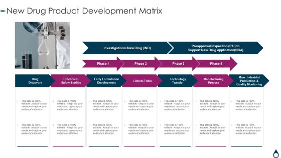 Quality Manufacturing Process For Generic Medicines New Drug Product Development Matrix Sample PDF